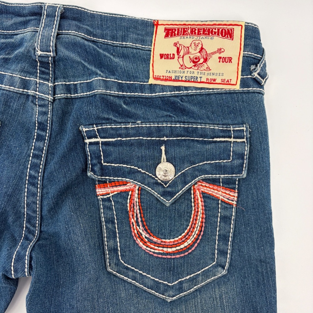 VTG True Religion Womens Size 32 Joey Super T Flare Jeans Blue Denim Y2K